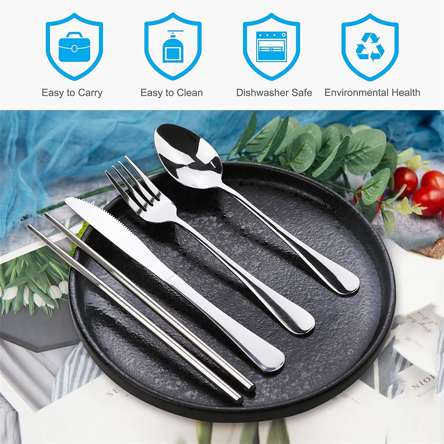 Portable Silverware Set With Case 6