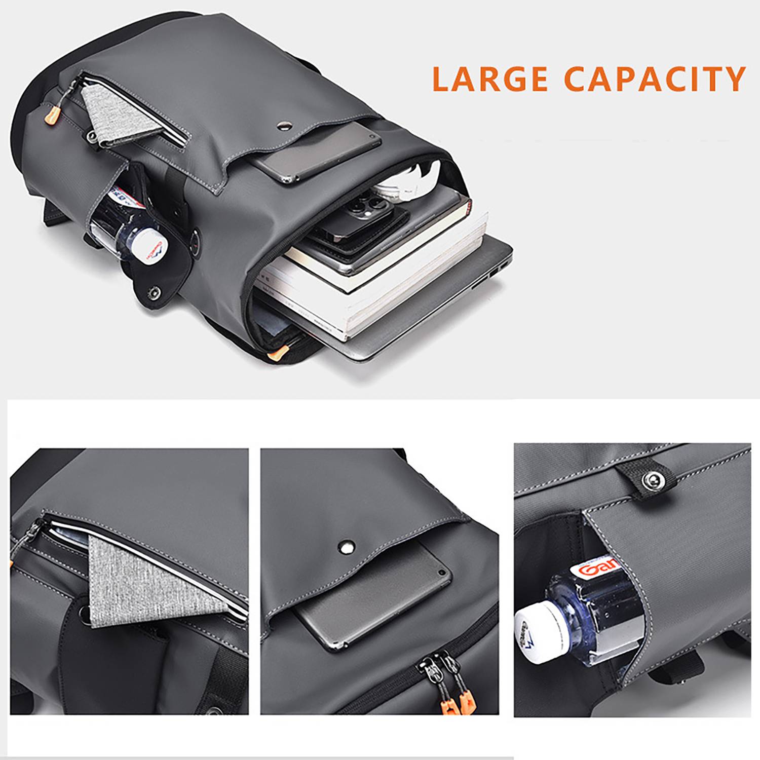 PU Leather Waterproof Business Backpack w/ USB Port 7
