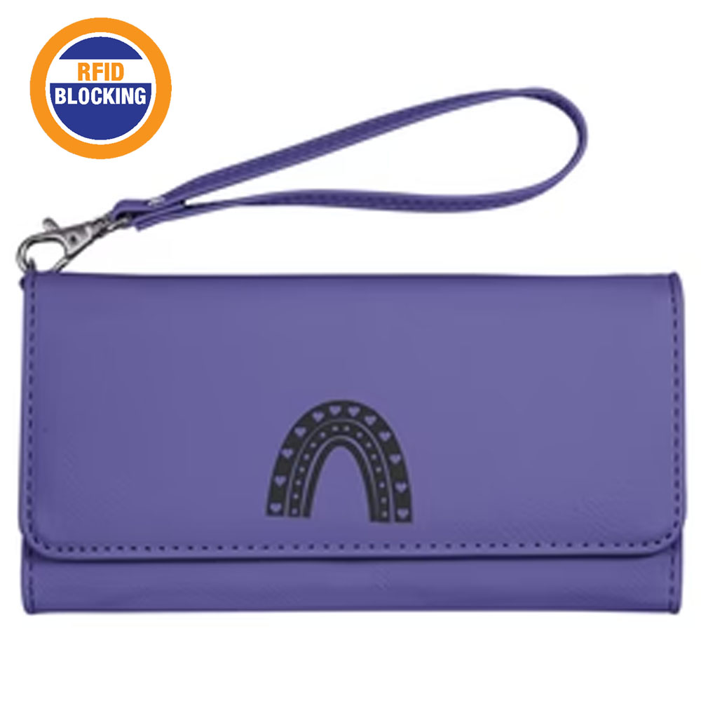 RFID Protected Purple Leatherette Wallet with Strap 1