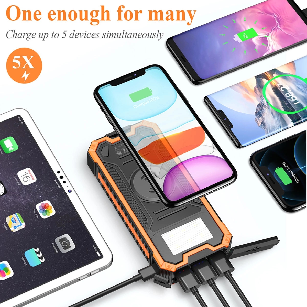 30000mAh Wireless Fast Charging Solar Power Bank 4