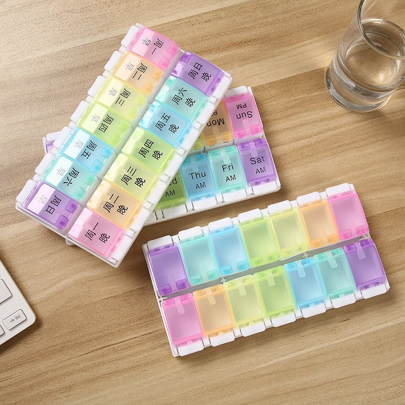 Spring Open Design 14 Compartments Pill Organizer 6
