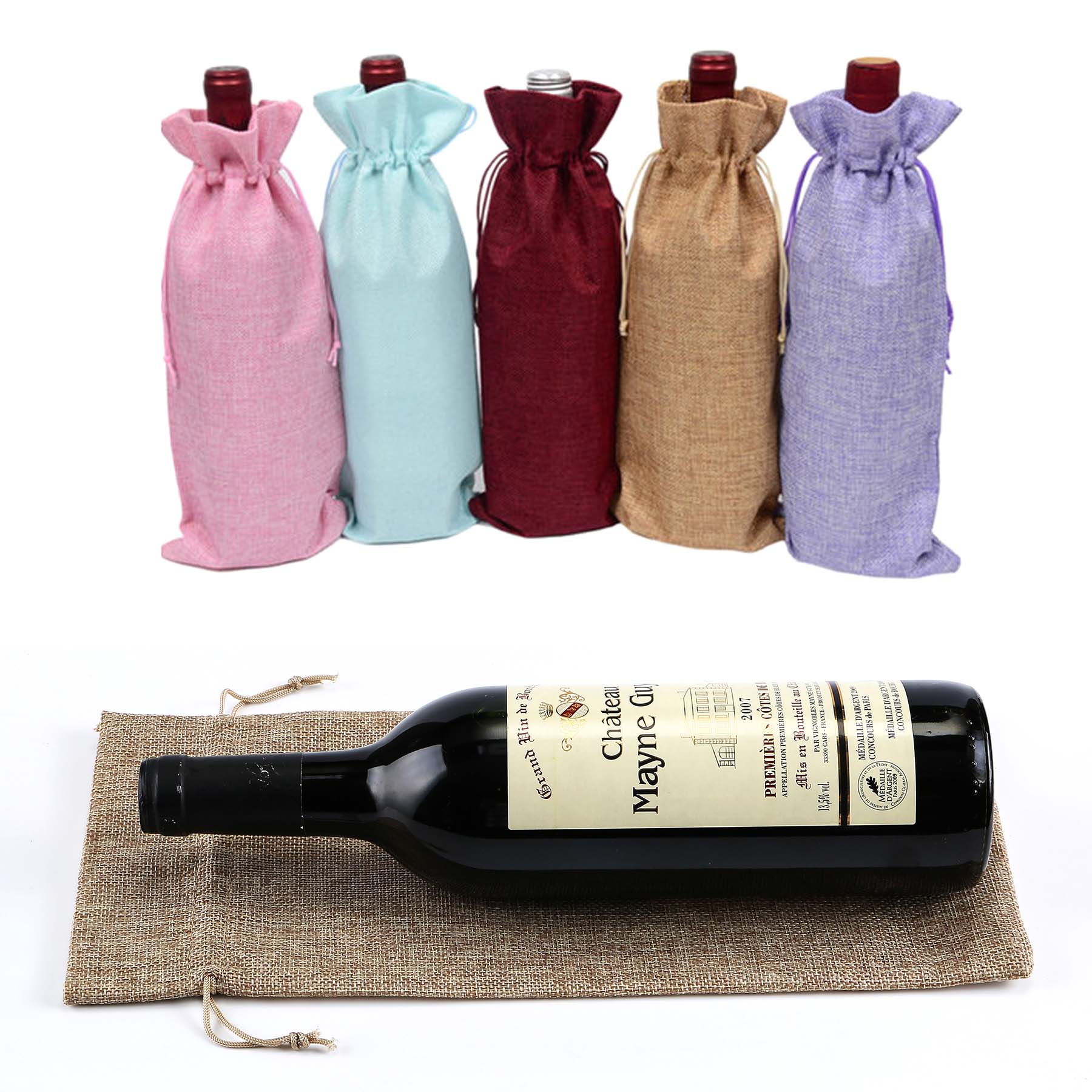 Red Wine Linen Drawstring Bag 2