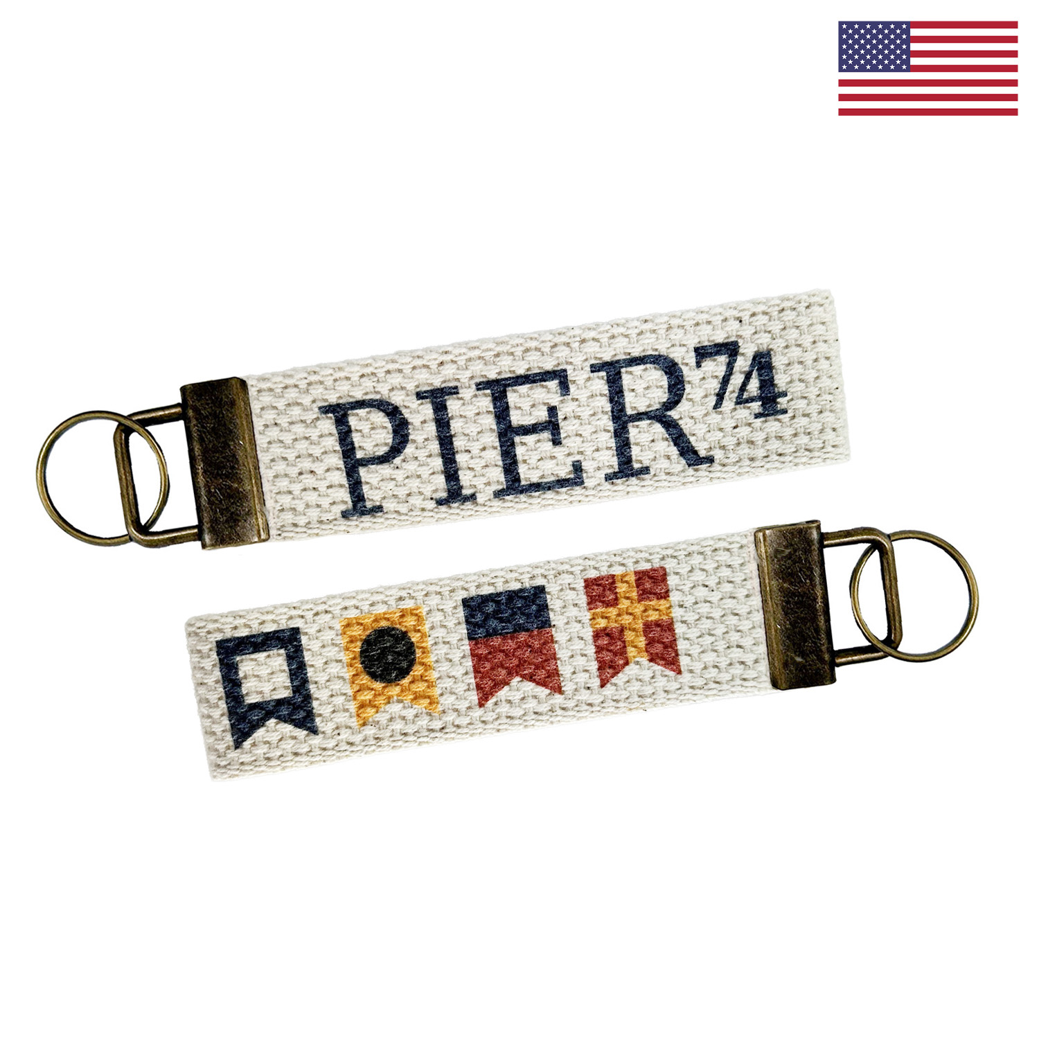 5" Full Color Cotton Key Strap w/ Antique Brass Colored Hardware - "Elite" Weave