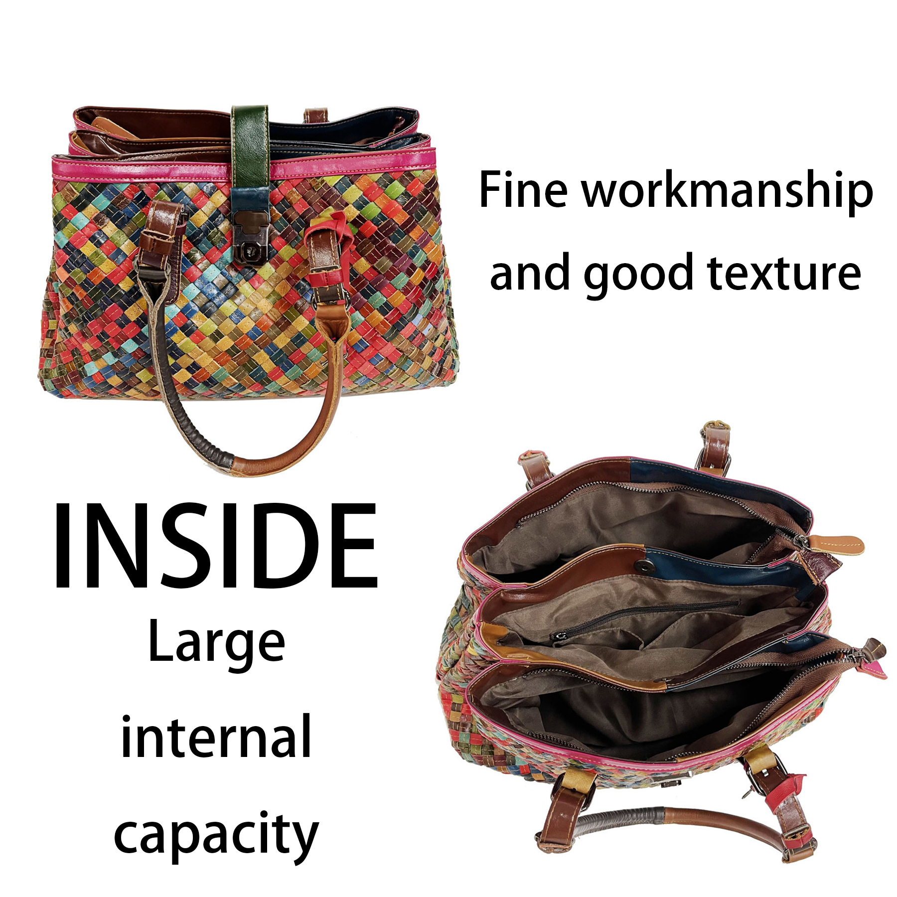 Genuine Leather Vintage woven tote cross-body bag 5