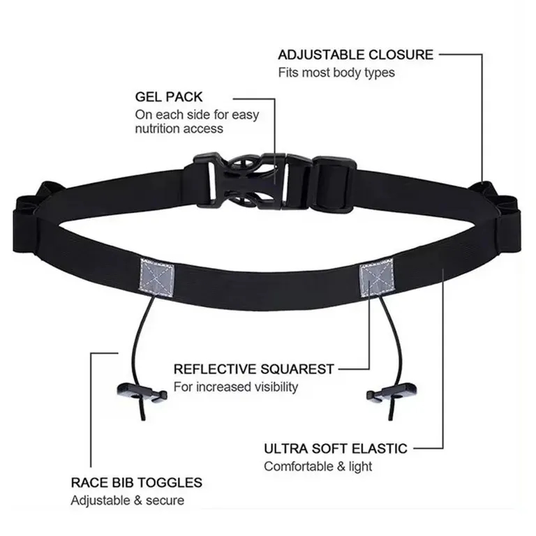 Unisex Triathlon Marathon Race Number Belt With Gel Holder 2