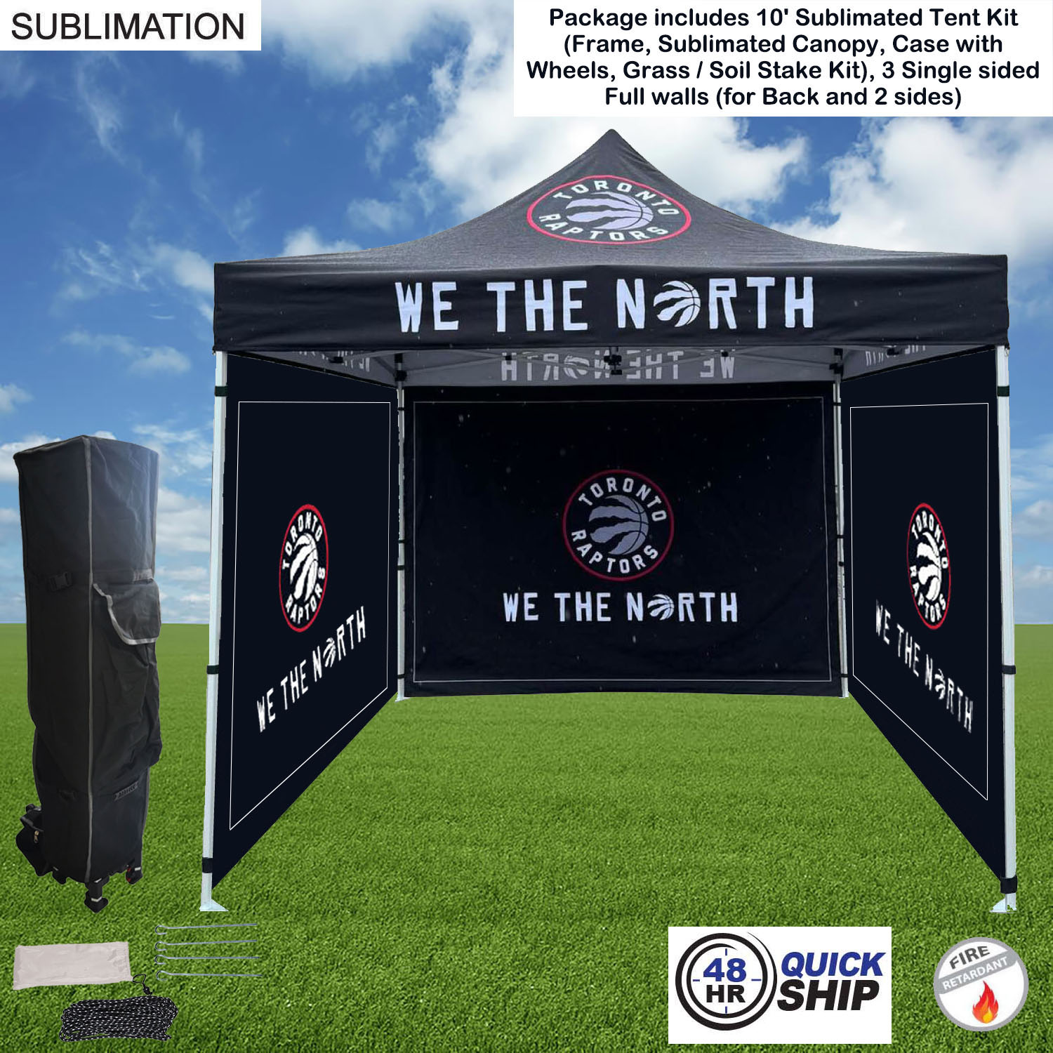 48Hr Quick Ship - Full Privacy Tent Package, 10' Sublimated Tent kit, 3 single sided Full walls 9