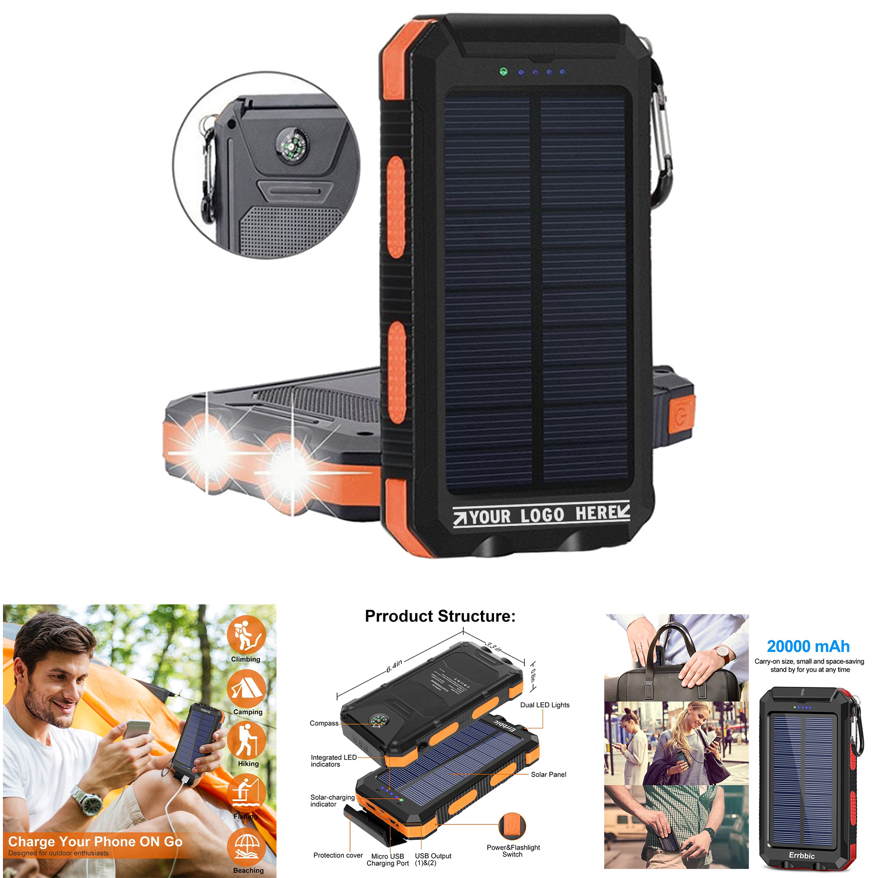 2000mAh Solar Charger For External Solar Backup Battery Power Bank Charger 2
