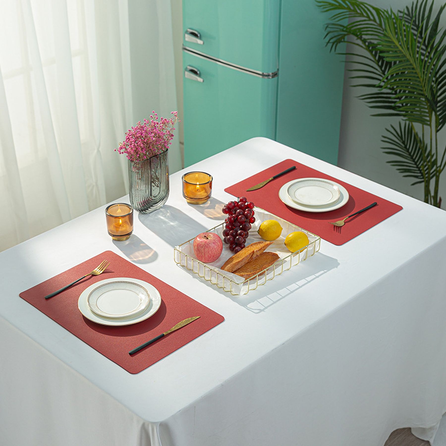 Heat Resistant Faux Leather Dual Side Dining Table Placemat 7
