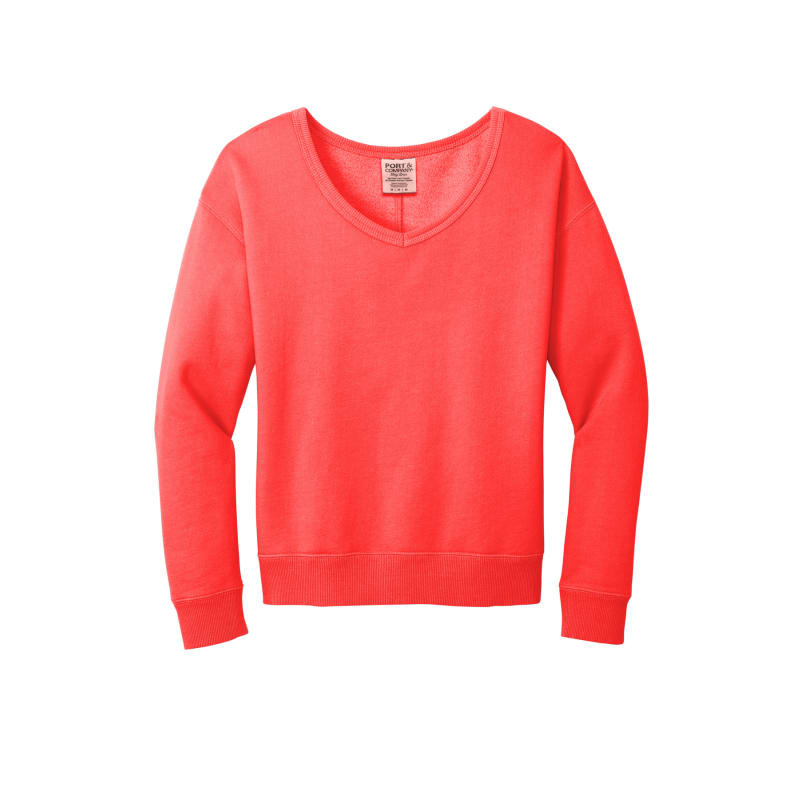 Port & Company Women's Beach Wash Garment-Dyed V-Neck Sweatshirt, custom hoodie or sweatshirt with logo imprint 12