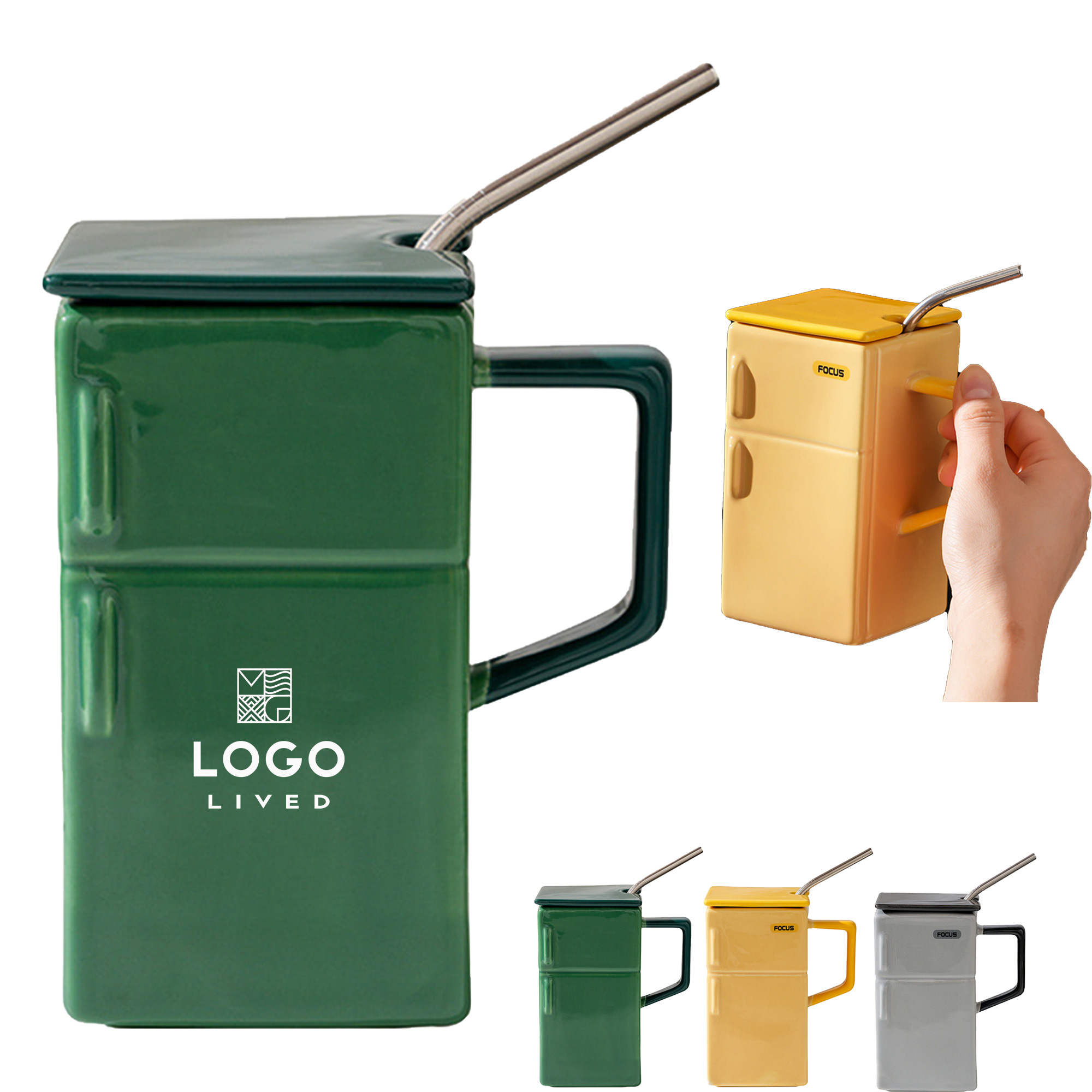 19 Oz Special Refrigerator Shaped Ceramic Mug With Straw 3