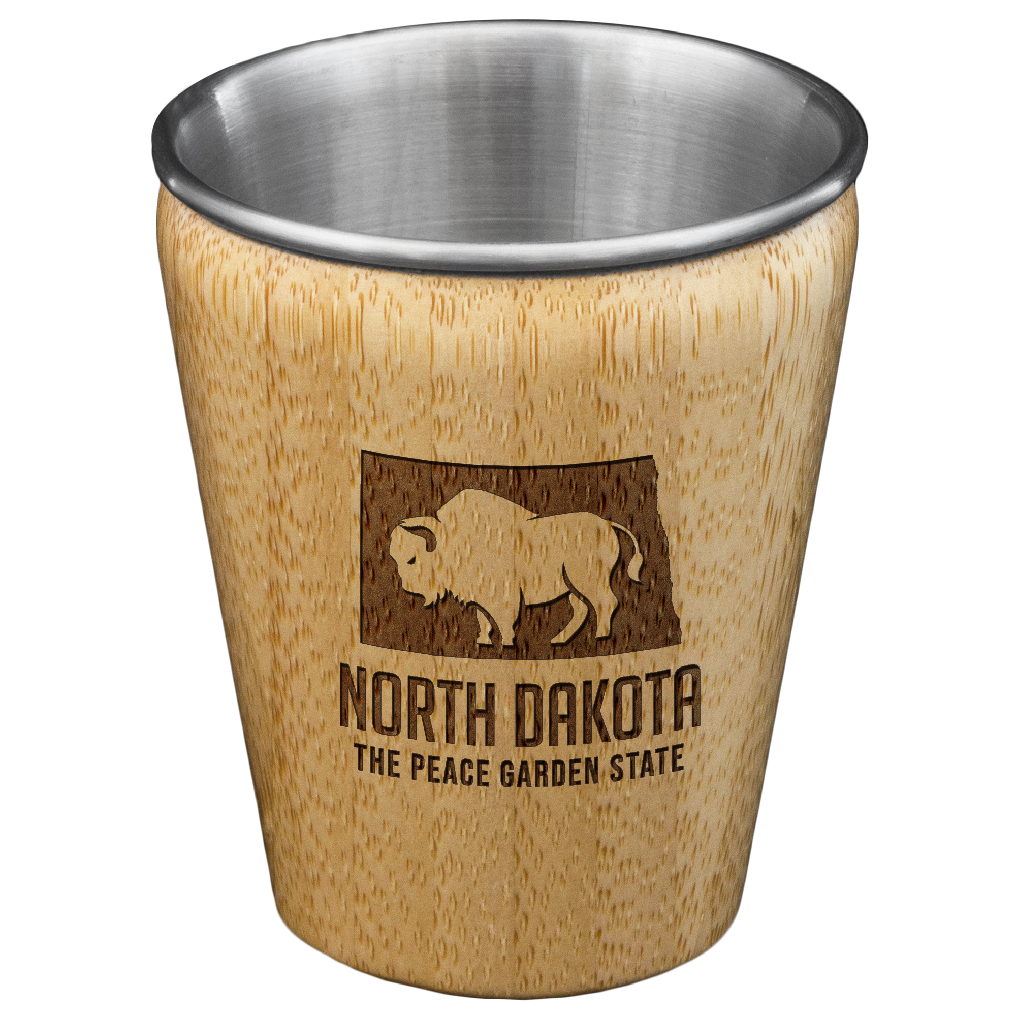 North Dakota State Bamboo and Stainless Steel Shot Glass