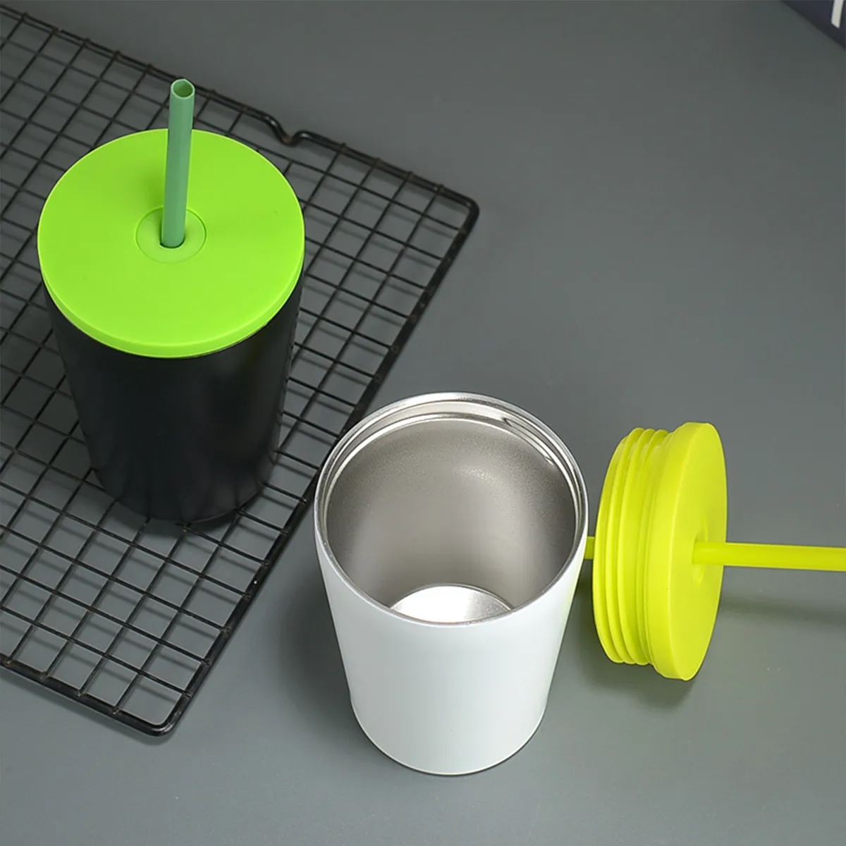 12 oz Stainless Steel Coffee Mug with Lid and Straw 2
