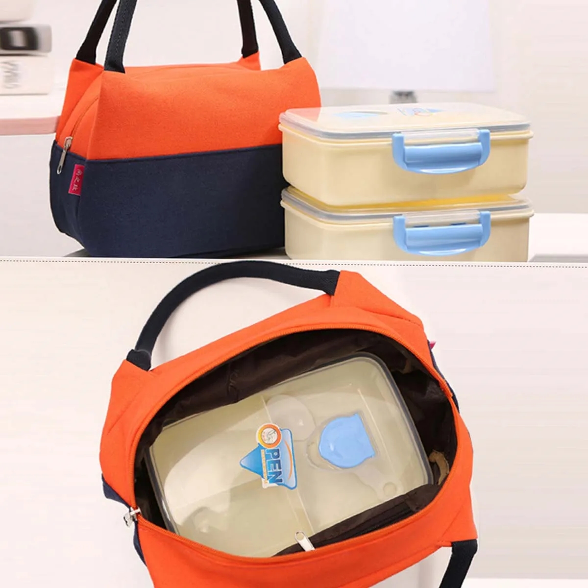 Large Waterproof Reusable Canvas Lunch Bag 3