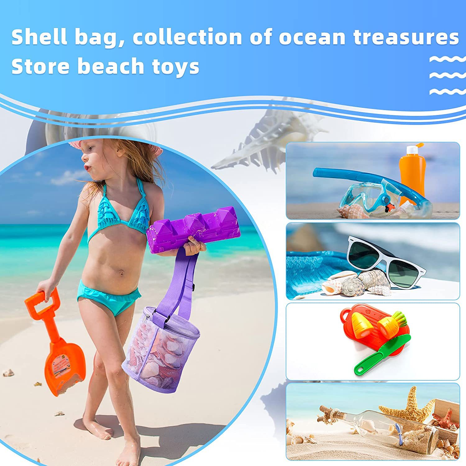 Beach Seashell Bag Beach Toy Tote / Zippers 2