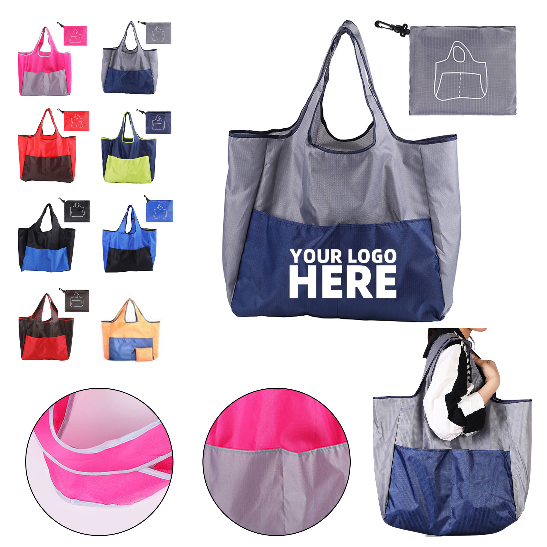 Large Reusable Oxford Grocery Shopping Bag, custom tote bag with logo imprint 2
