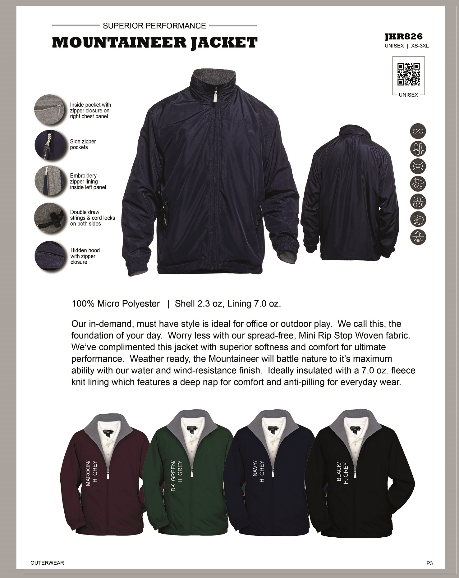 Unisex Mountaineer Mini Rip Stop Fleece Lining Jacket 22