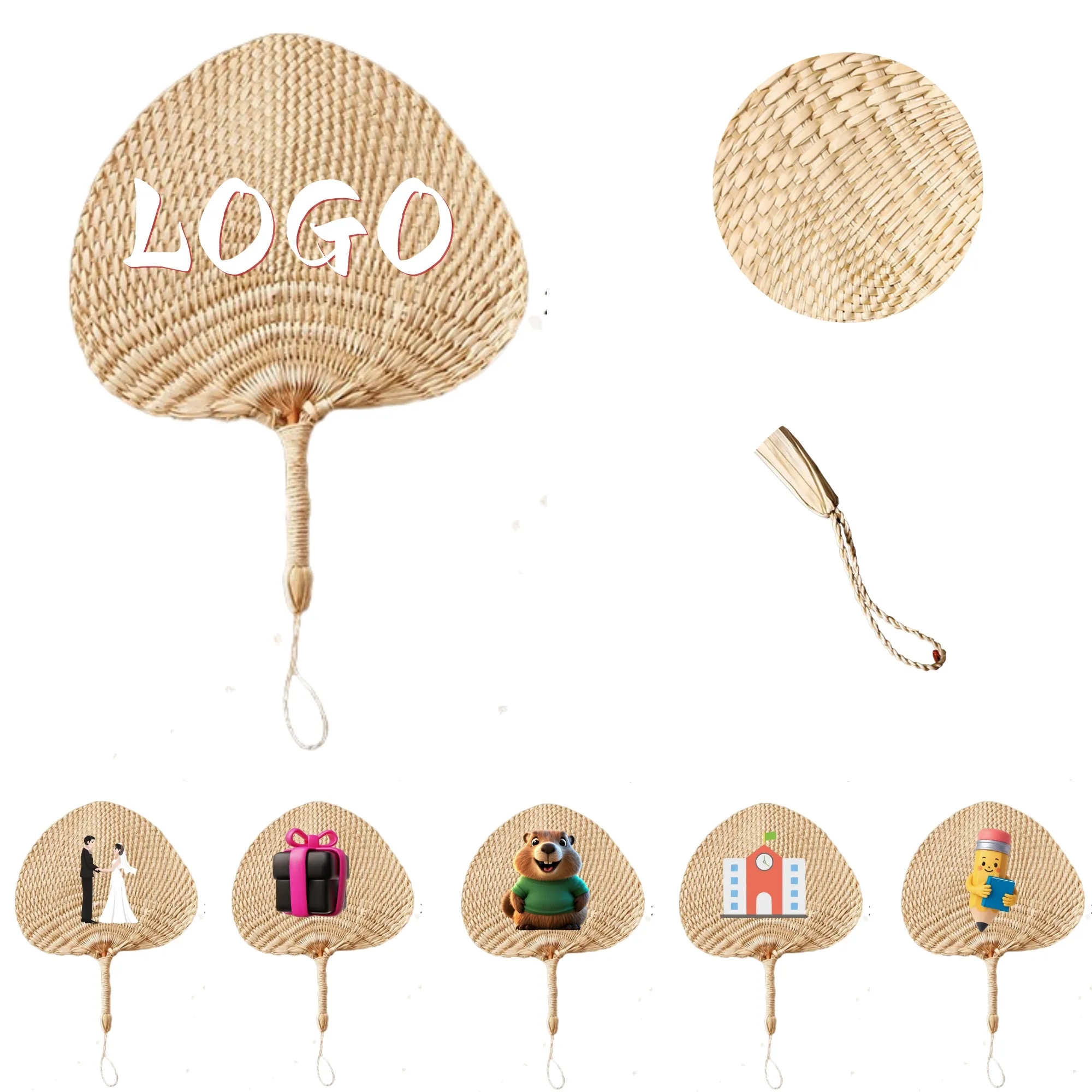Vacation Natural Embroidered Patchwork Handmade Palm Fan 1