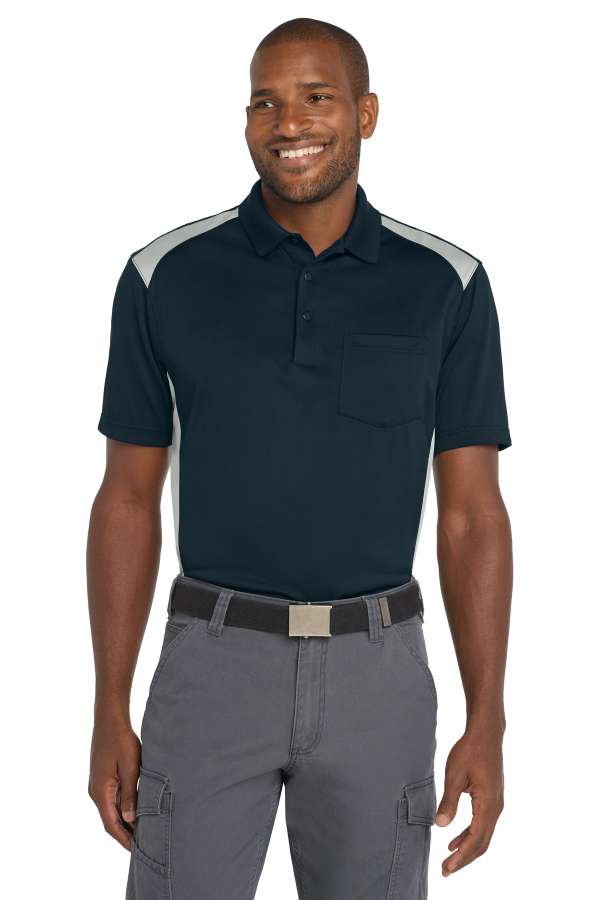 CornerStone Select Snag-Proof Two Way Colorblock Pocket Polo. CS416 21