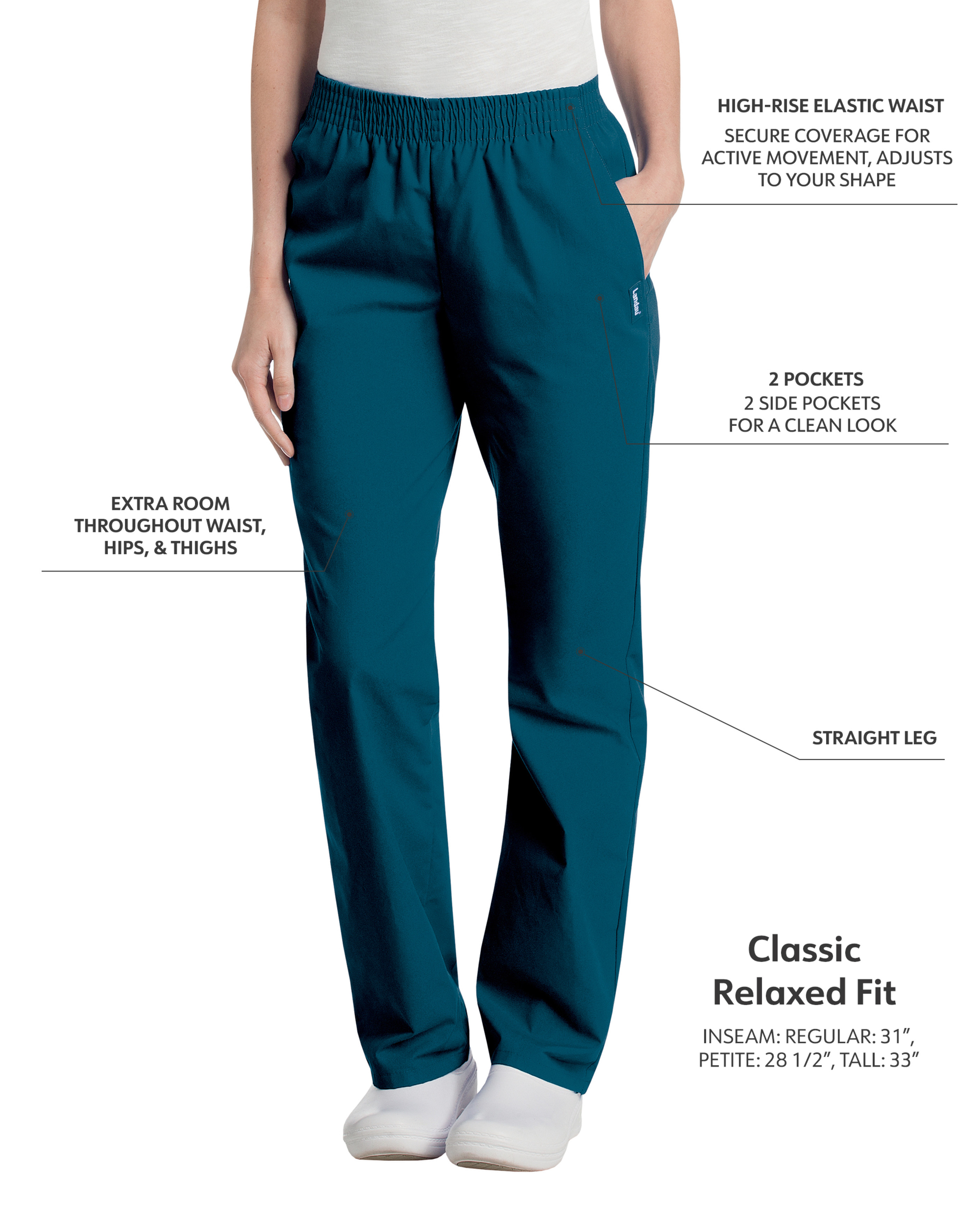 Landau - Essentials - Women's Two-Pocket High-Rise Elastic Waist Straight Leg Pant 36