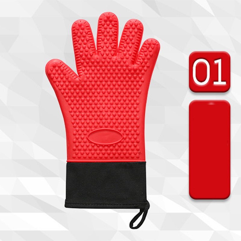Long Silicone Waterproof BBQ Kitchen Grilling Gloves w/Inner Cotton Layer 11