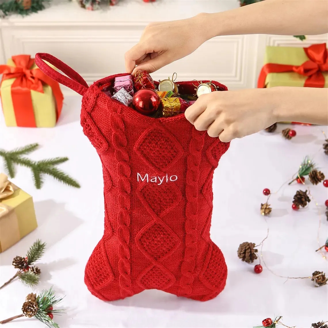 Customized Christmas Knitted Bone Christmas Socks Decoration 5