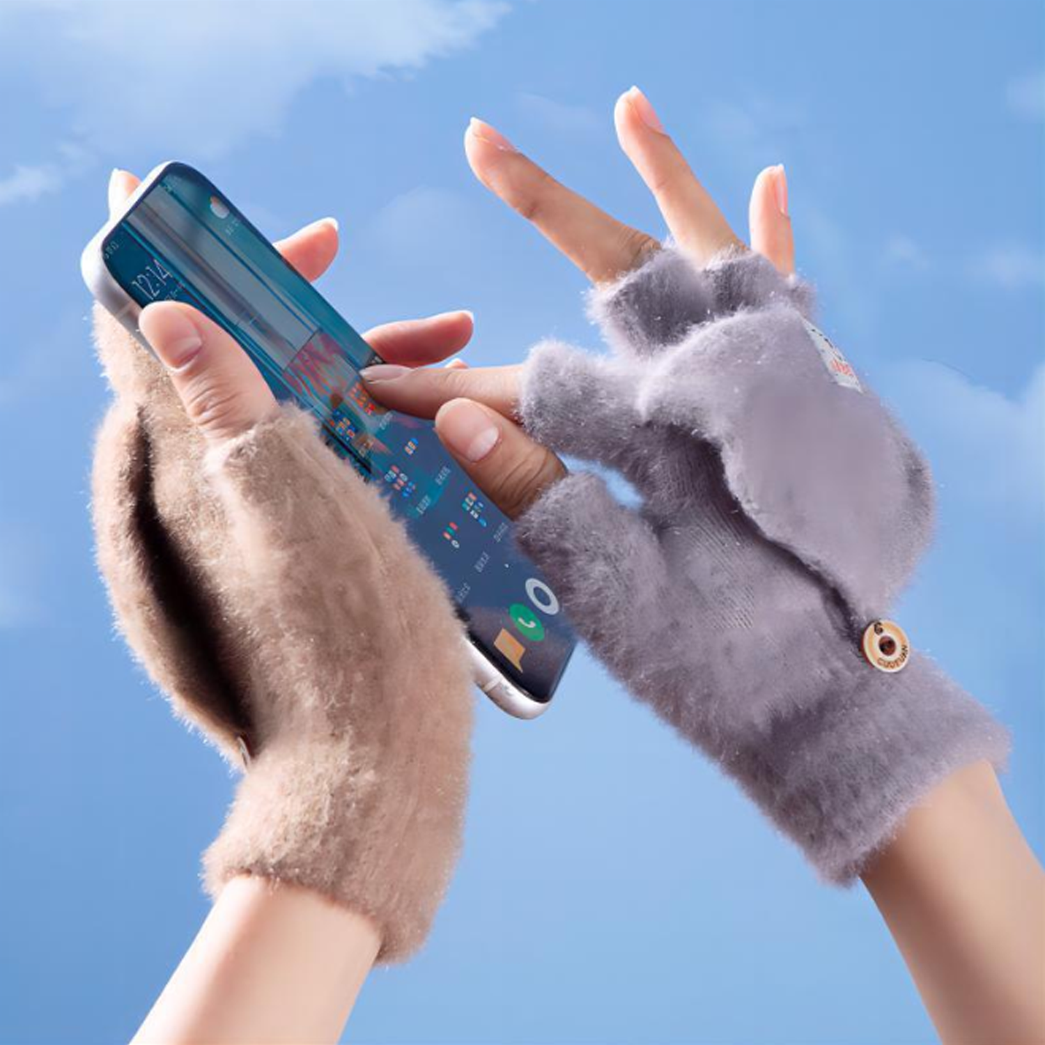 Thick anti cold plush flip outdoor gloves 8