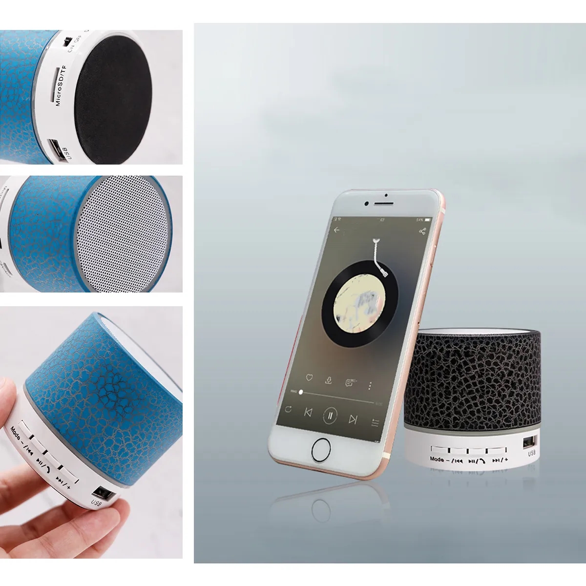 Portable Crack Wireless Mini BT Speaker with LED Light 3