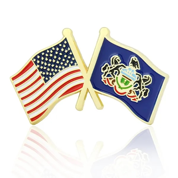 Stock Crossed Flag Pin (USA & USA) 1