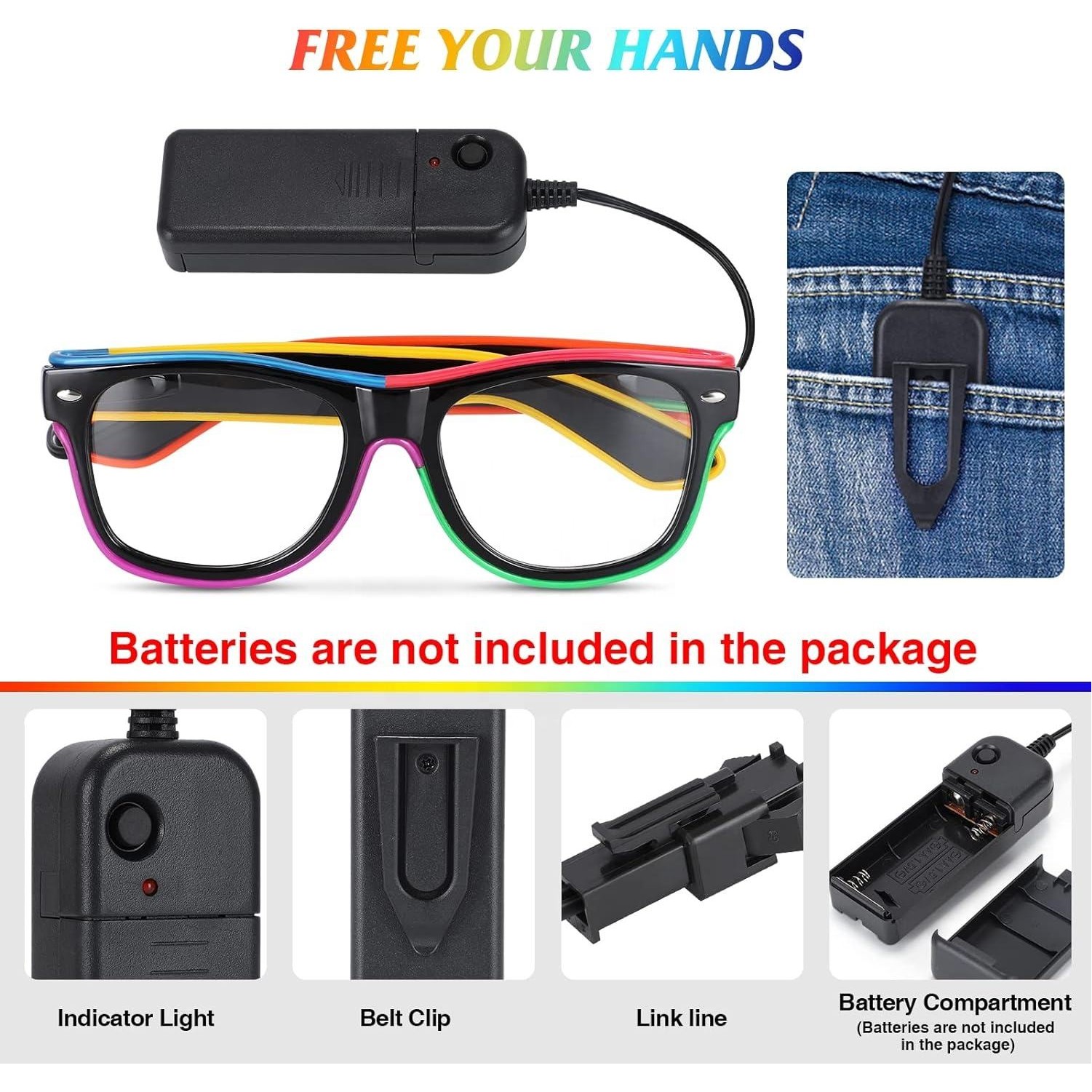 Rave LED Glasses Neon Multi Color Glow in the Dark EDM 3