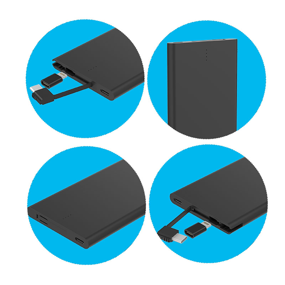 4000mAh Credit Card Power Bank with Built-In Type-C & 8-Pin Adapters for iPhone 16