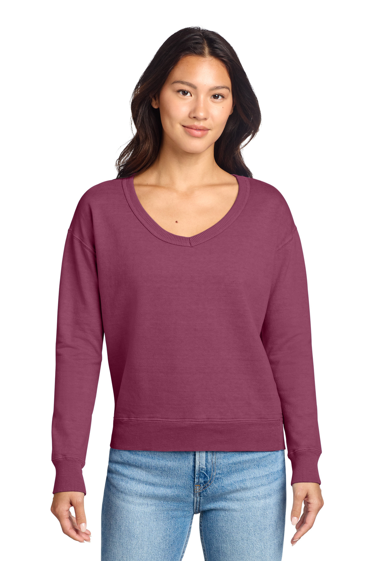 Port & Co Women's Beach Wash Garment-Dyed V-Neck Sweatshirt LPC098V 2