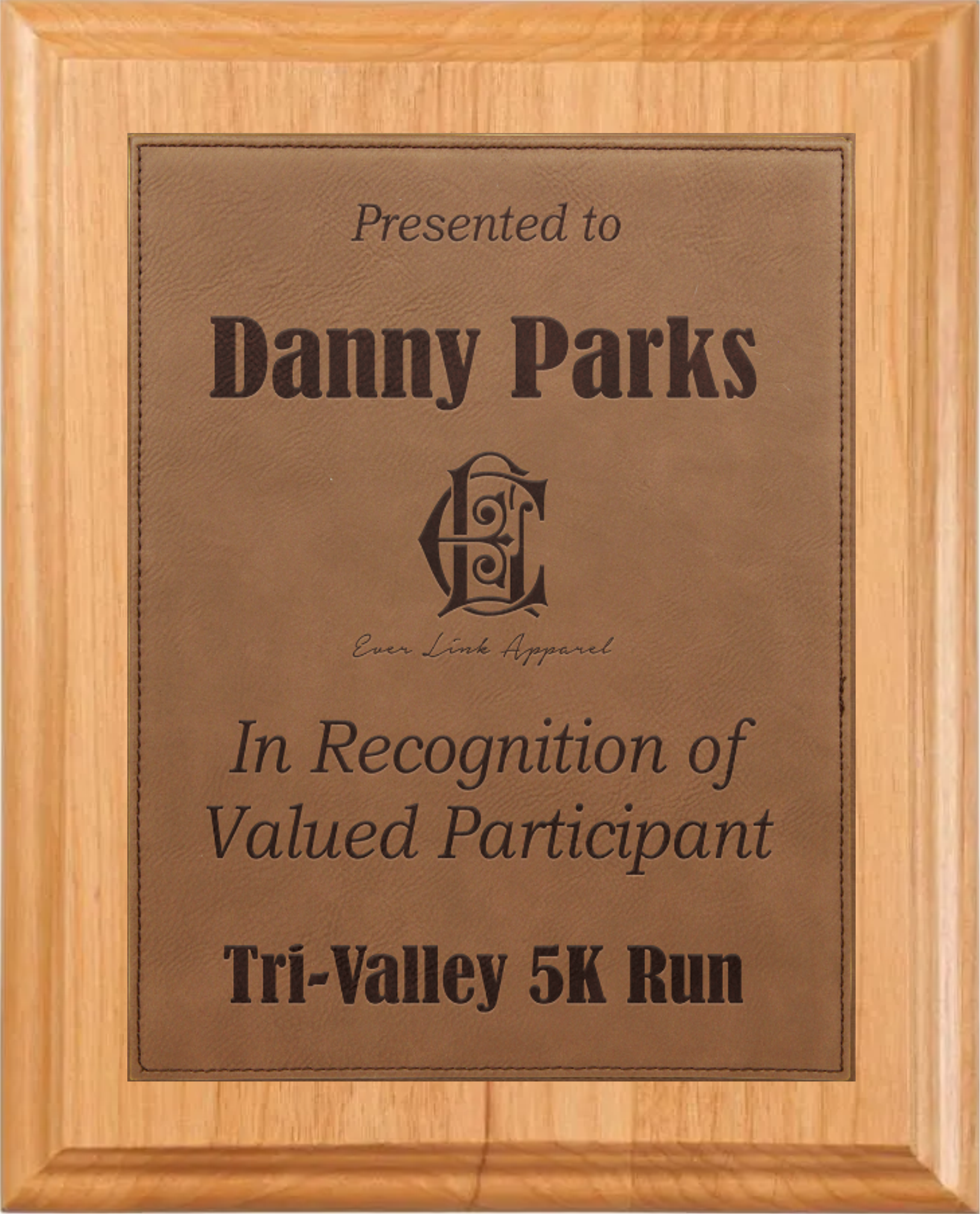 8" X 10" Alder Wood Plaque W/ Leather Plate 11