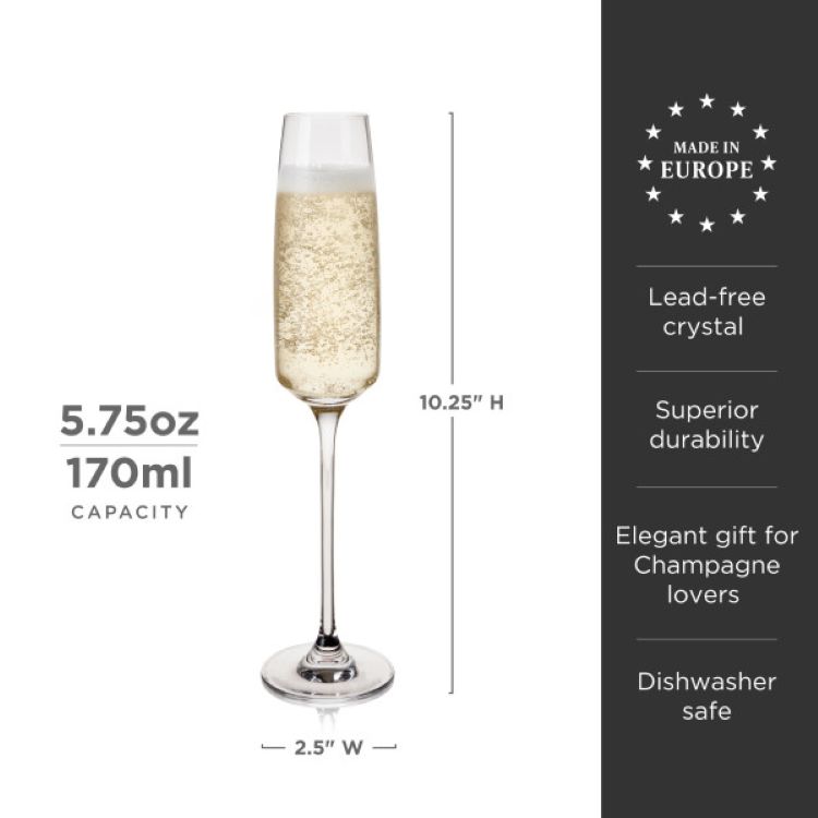 Viski® Reserve Julien Crystal Flute Glass, set of 4 9