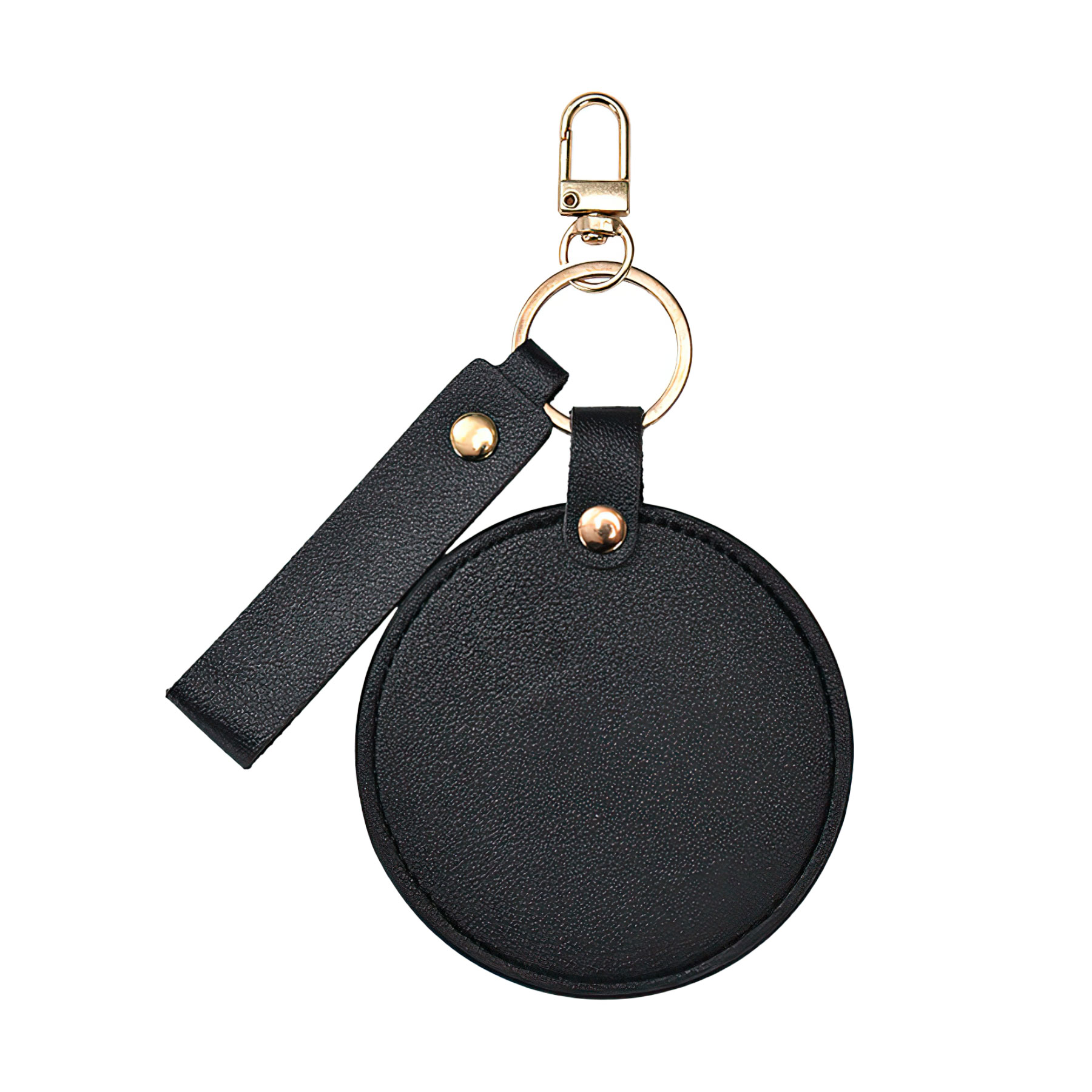 Compact Round Leather Makeup Mirror Keychains 4