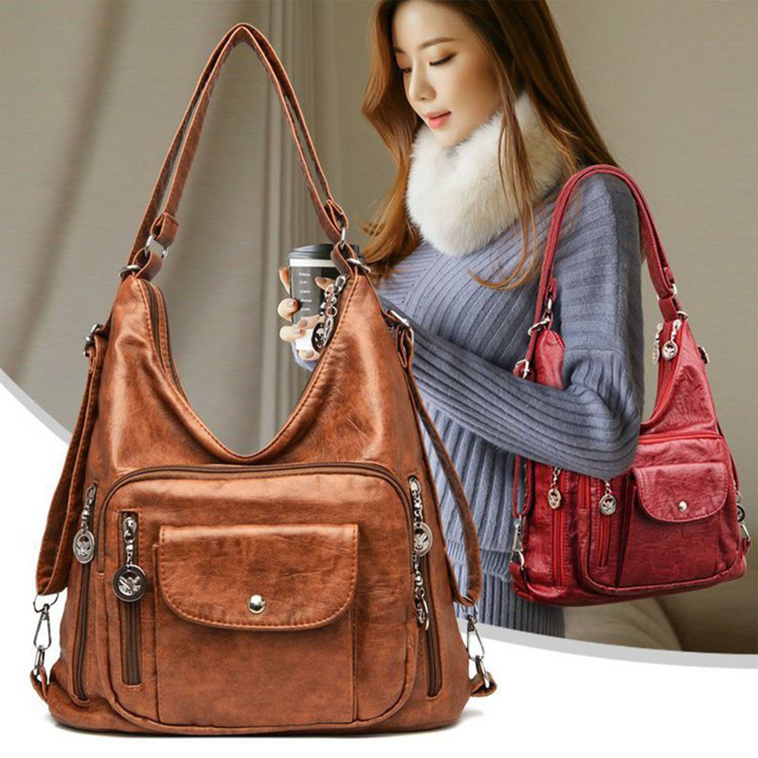 Retro PU Leather Fashion Tote Bag 2