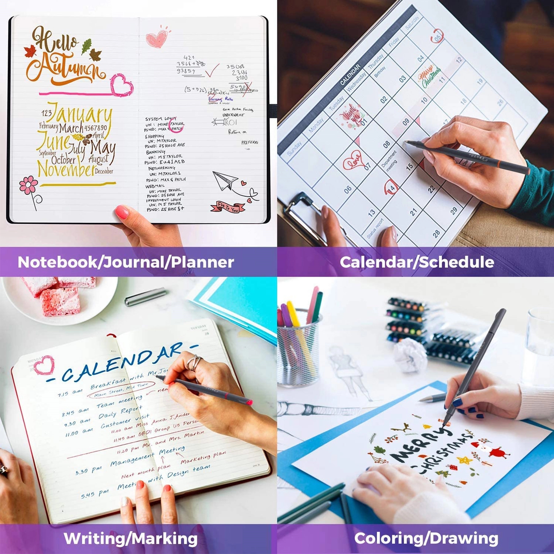 Journal Planner Fineliner Pens Set 4