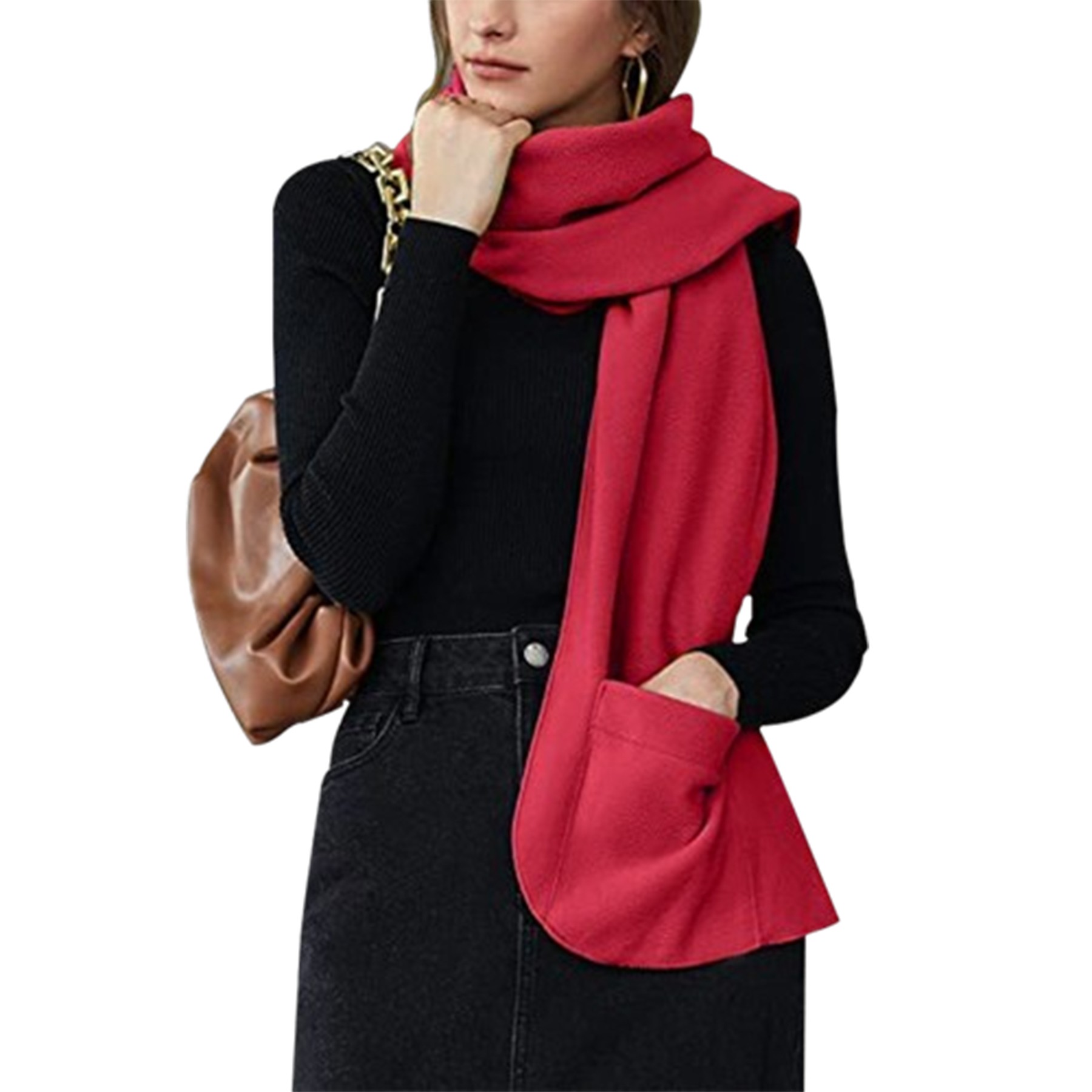 Single Layer Fleece Warm Scarf With Gloves 8