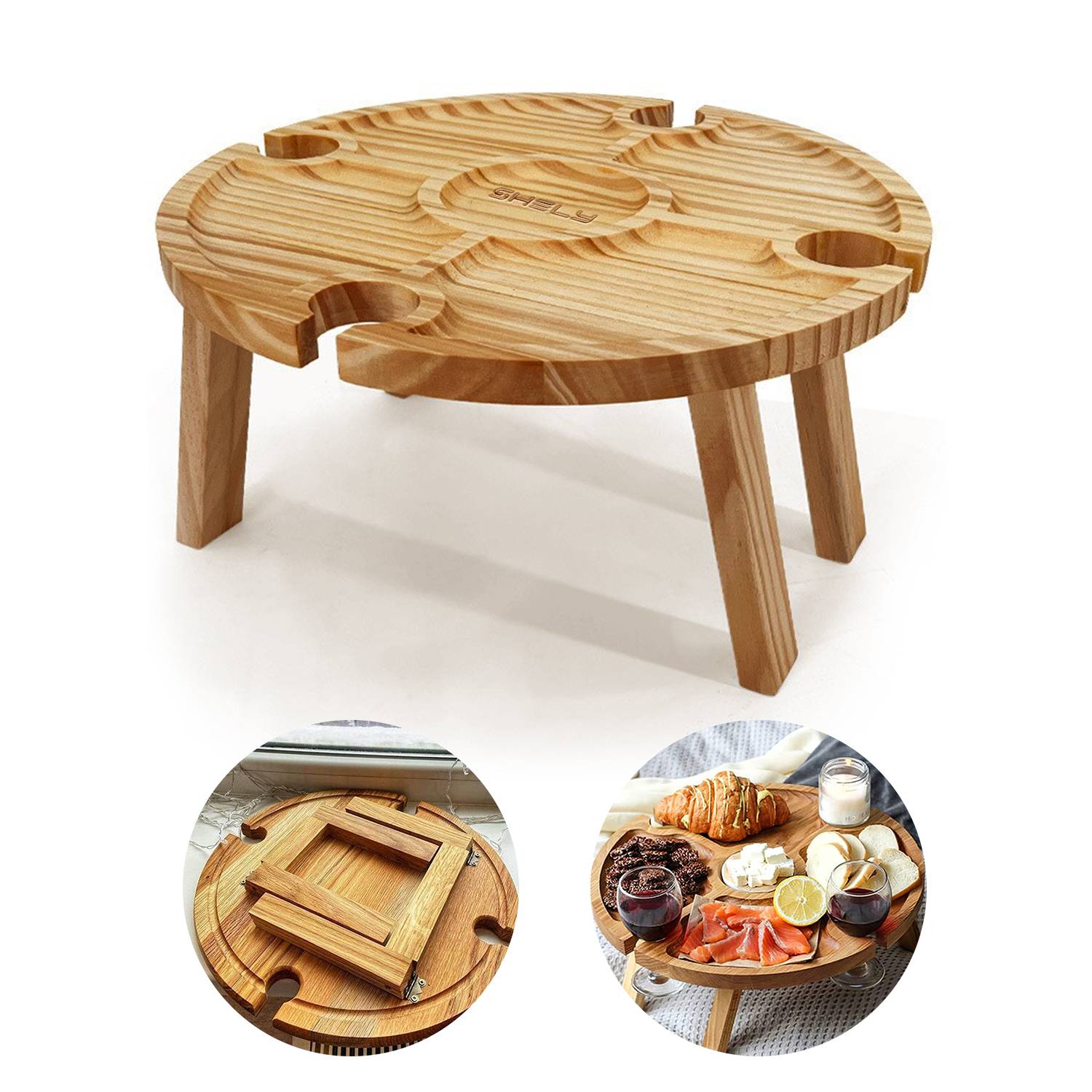 Functional Bamboo Snack Tray Table 3