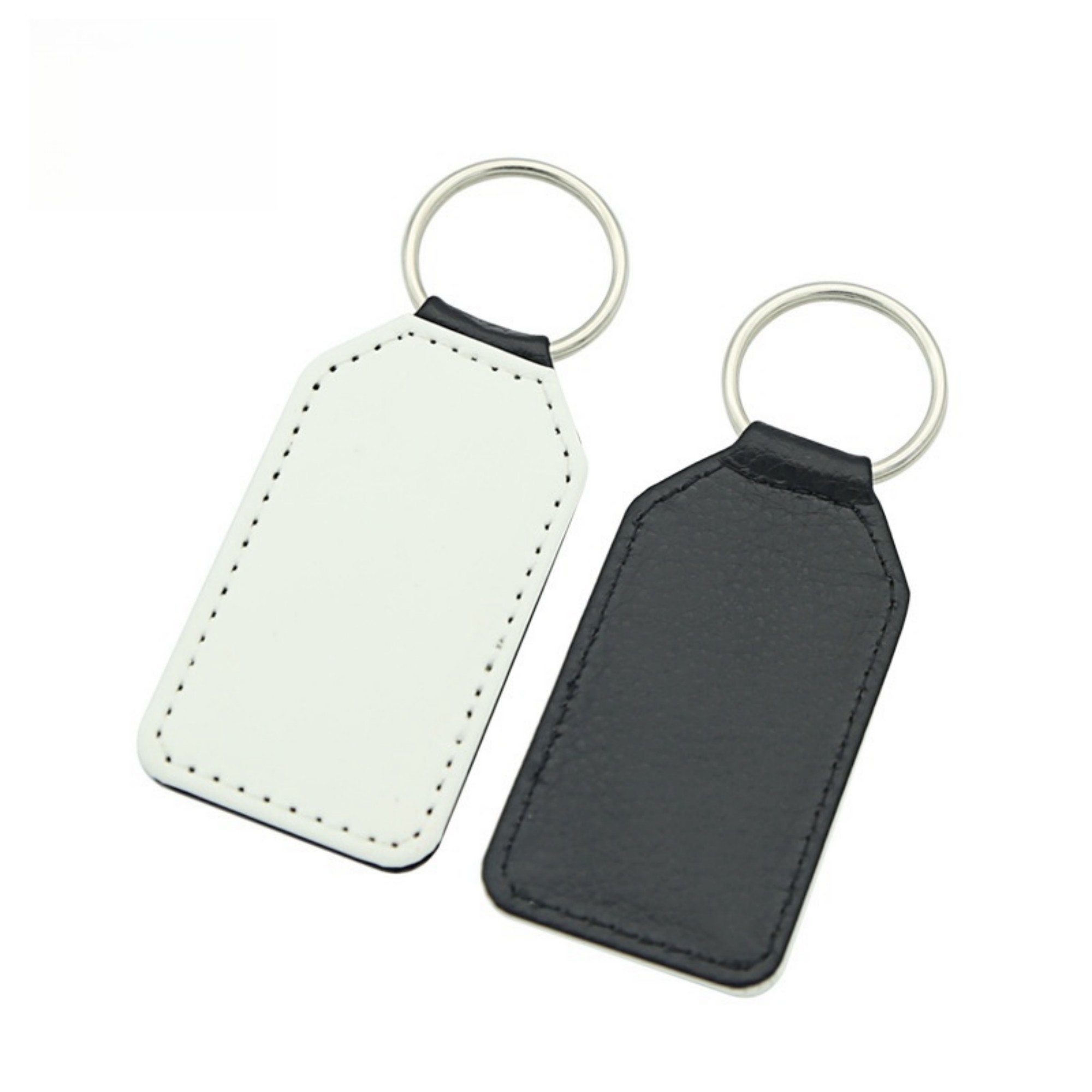 Chamfered Rectangle PU Leather Keychain 2