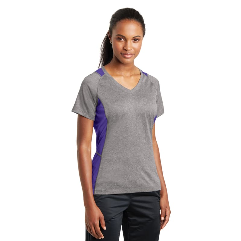 Sport-Tek Women's Heather Colorblock Contender V-Neck Tee. 5