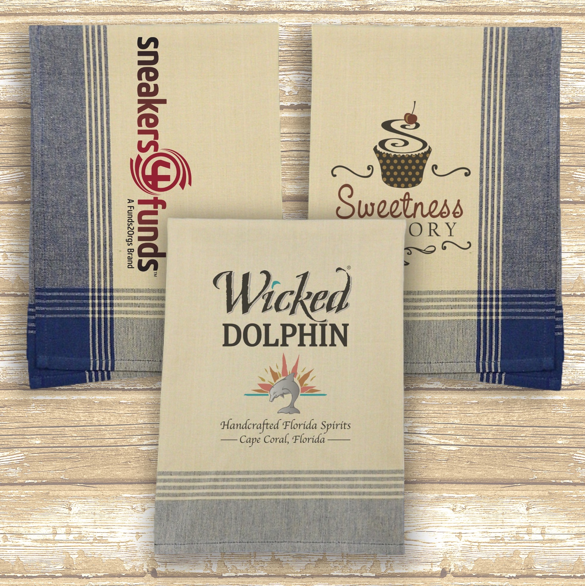 Navy/Tea Dyed Plaid Kitchen Towel with Custom Print 2
