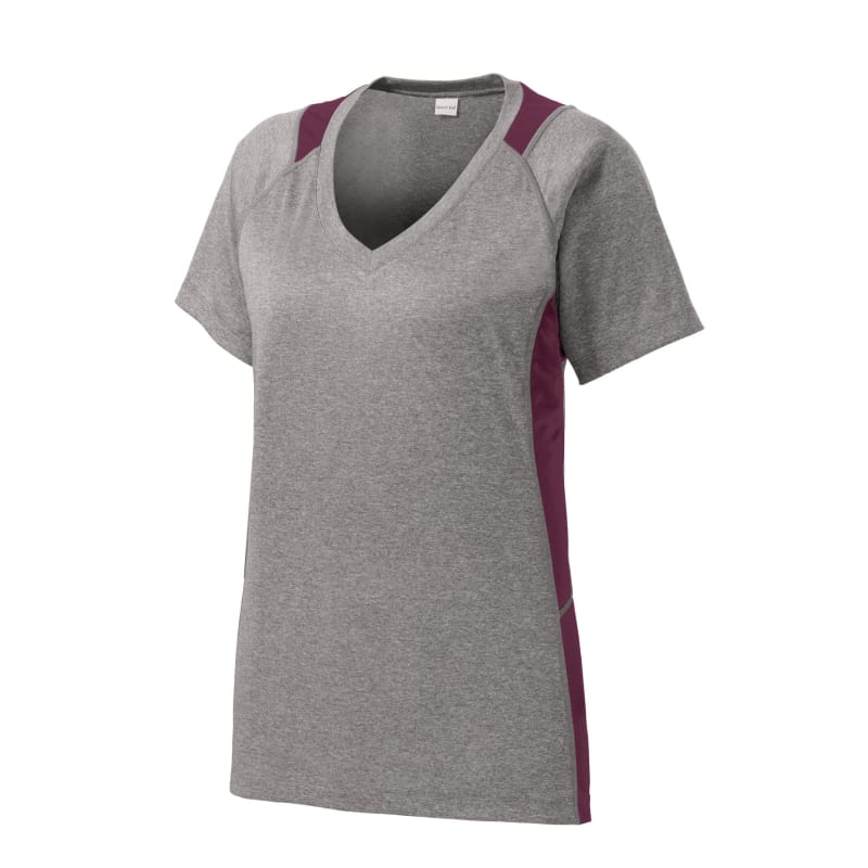Sport-Tek Women's Heather Colorblock Contender V-Neck Tee. 2