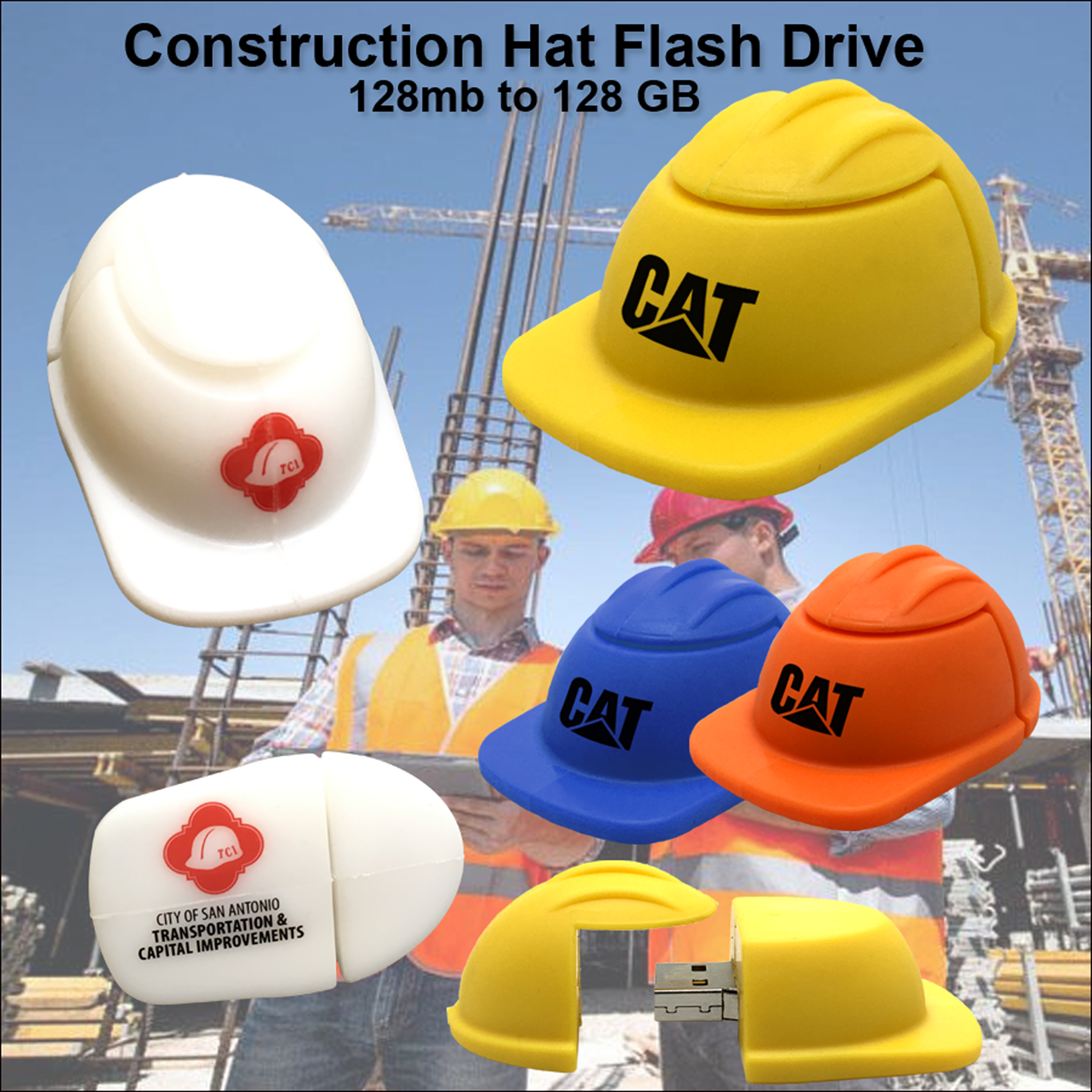 Construction Hat Flash Drive / USB - 128 MB