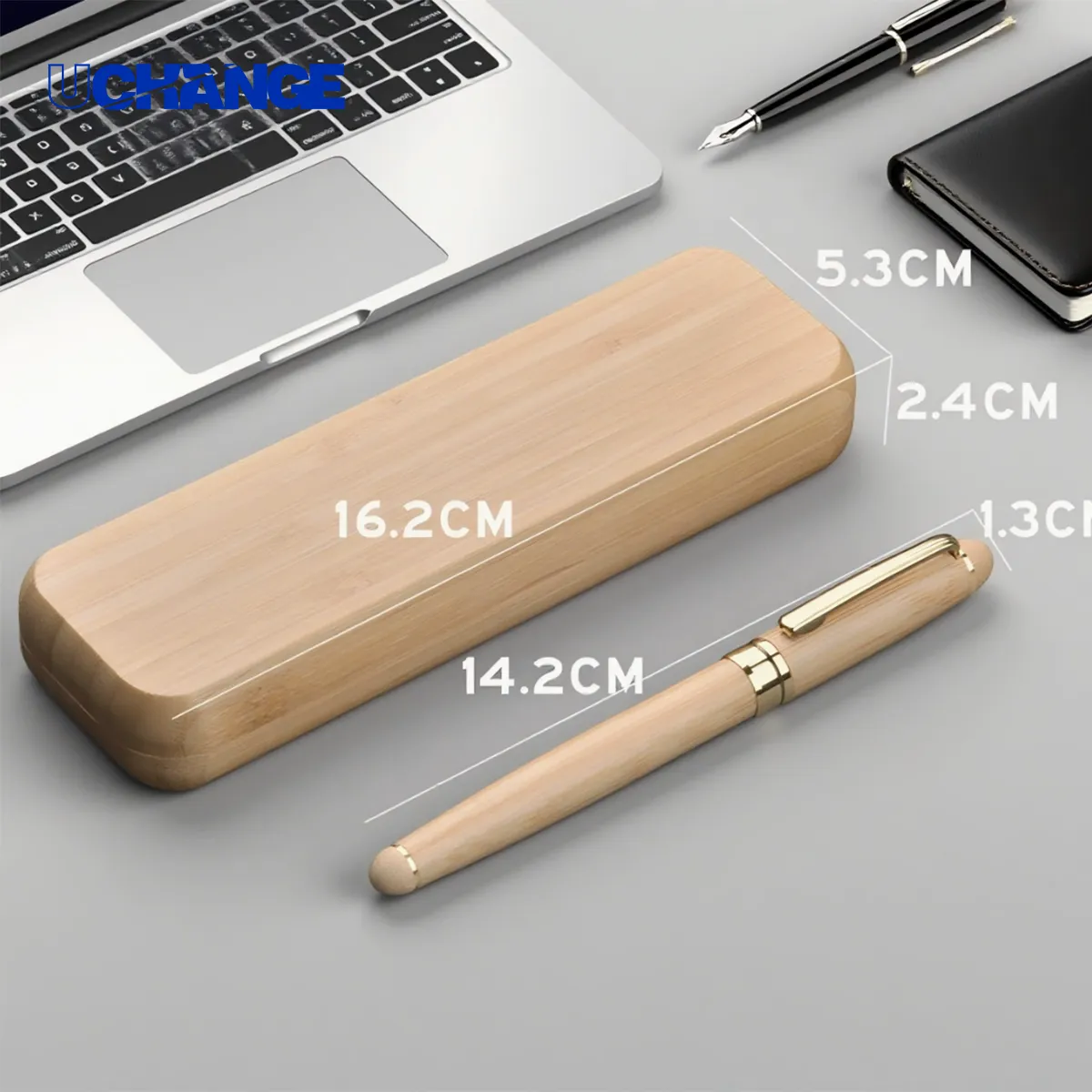 Bamboo Rollerball Pen Gift Set with Hinged Wood Box 2