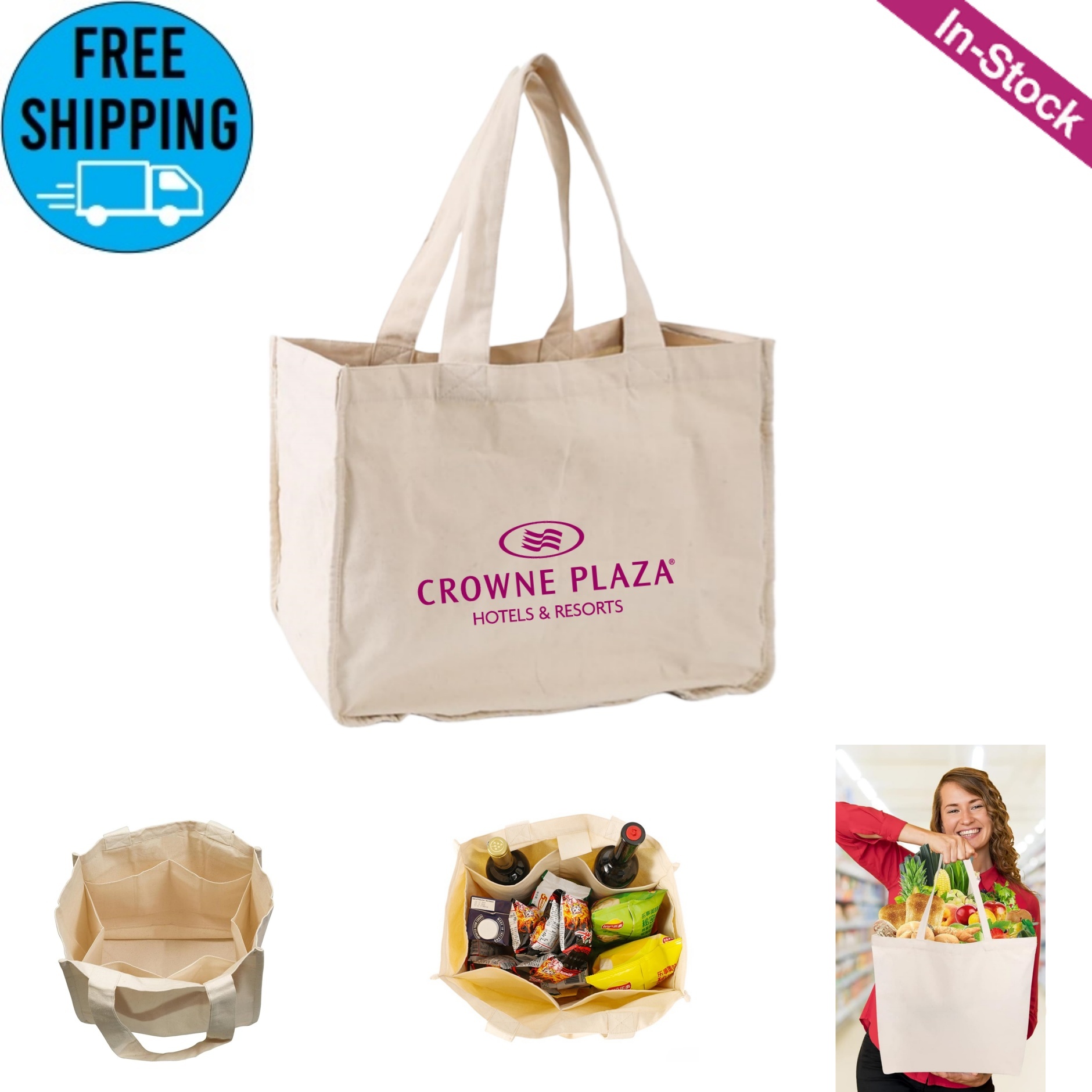 Canvas Garden Tote Bag with Handle and 6 Pockets, custom tote bag with logo imprint 6