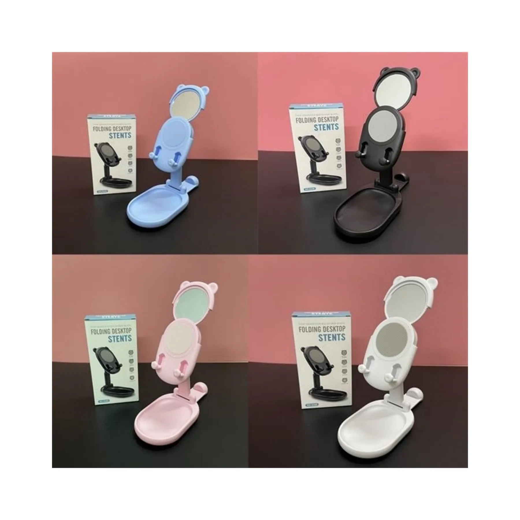 Foldable Desktop Phone Holder with Mirror 2