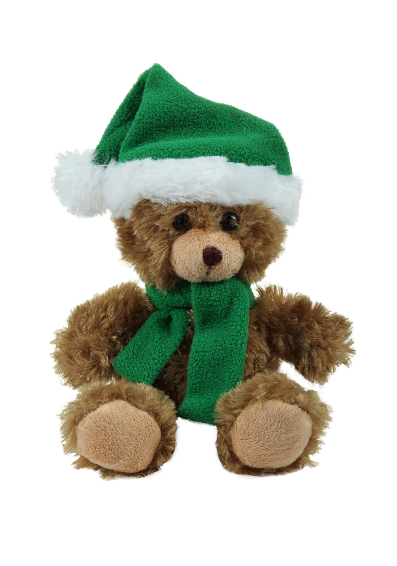 soft plush Mocha Curly Sitting Bear  with Christmas scarf &hat