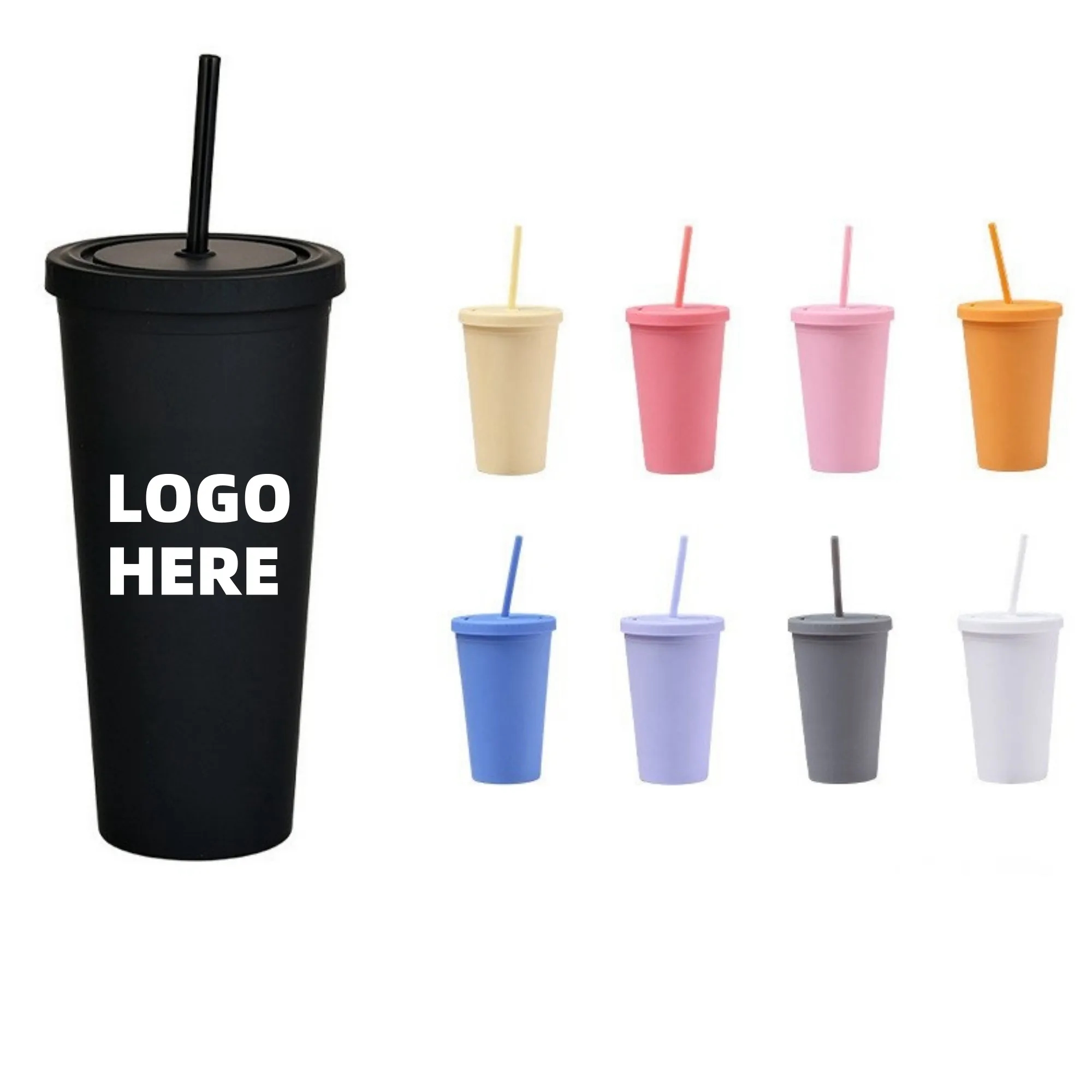 16oz Double Plastic Straw Cup