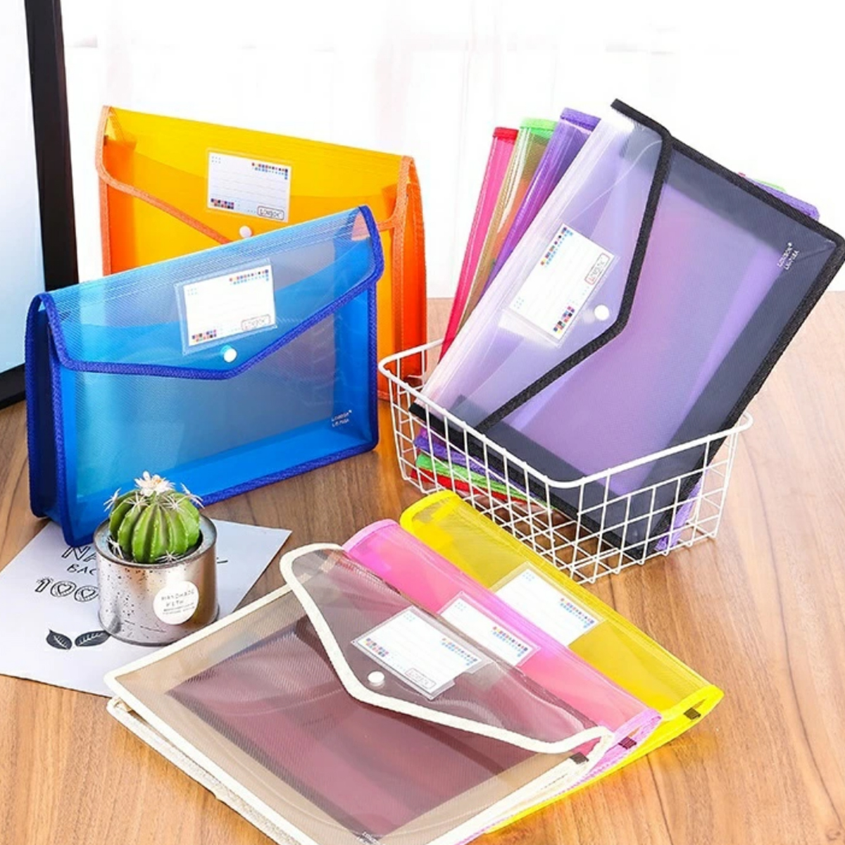 A4 Plastic Button File Folder with Mesh and Label Pocket 2