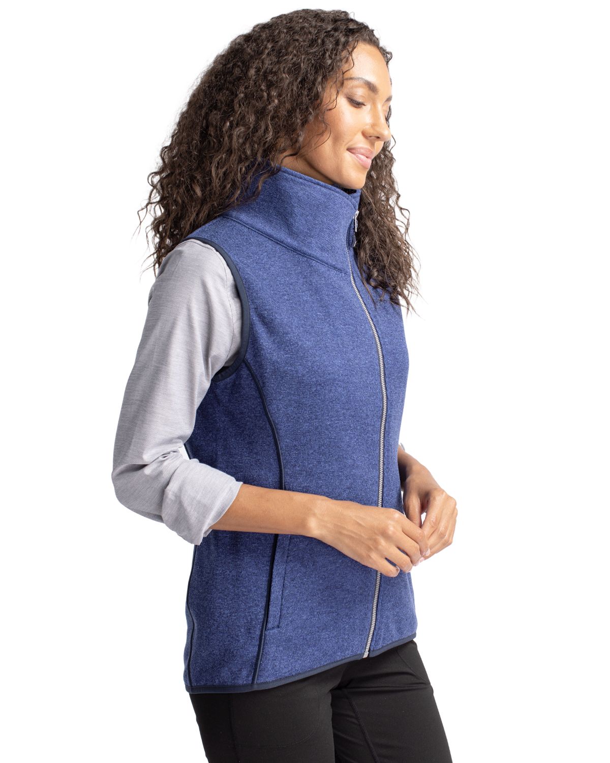 Cutter & Buck Mainsail Sweater-Knit Womens Full Zip Asymmetrical Vest 65